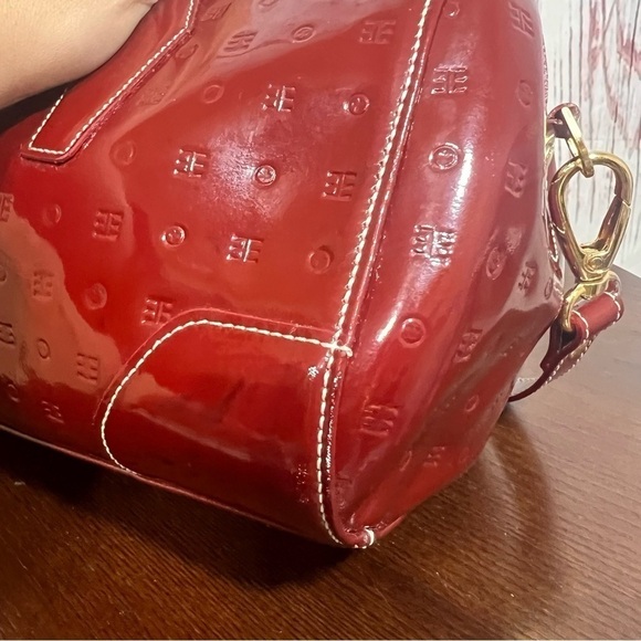 ARCADIA Monogram Crossbody & Top handle BARREL  Bag burgundy patent leather EUC - Picture 6 of 17
